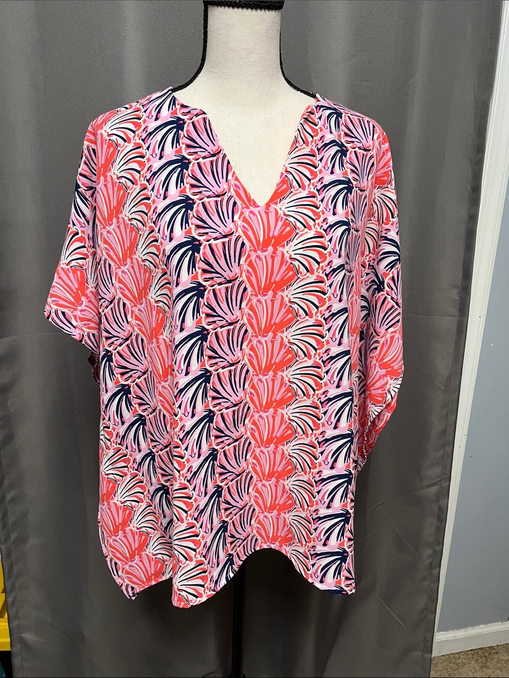 Simply Southern Coral, Pink & Navy Floral V-Neck Blouse